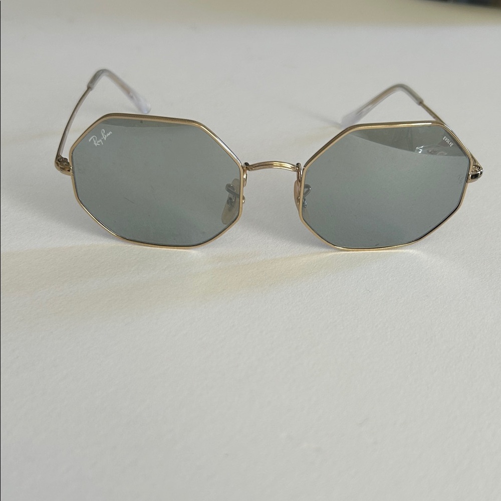 Ray-Ban Hexagonal Sunglasses with Gold Frame and Gray Lenses